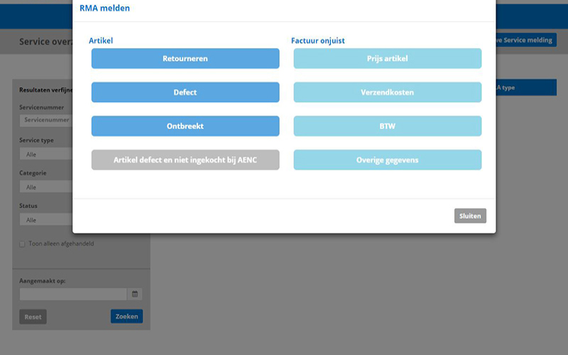 Service- en supportmodule Login Portal